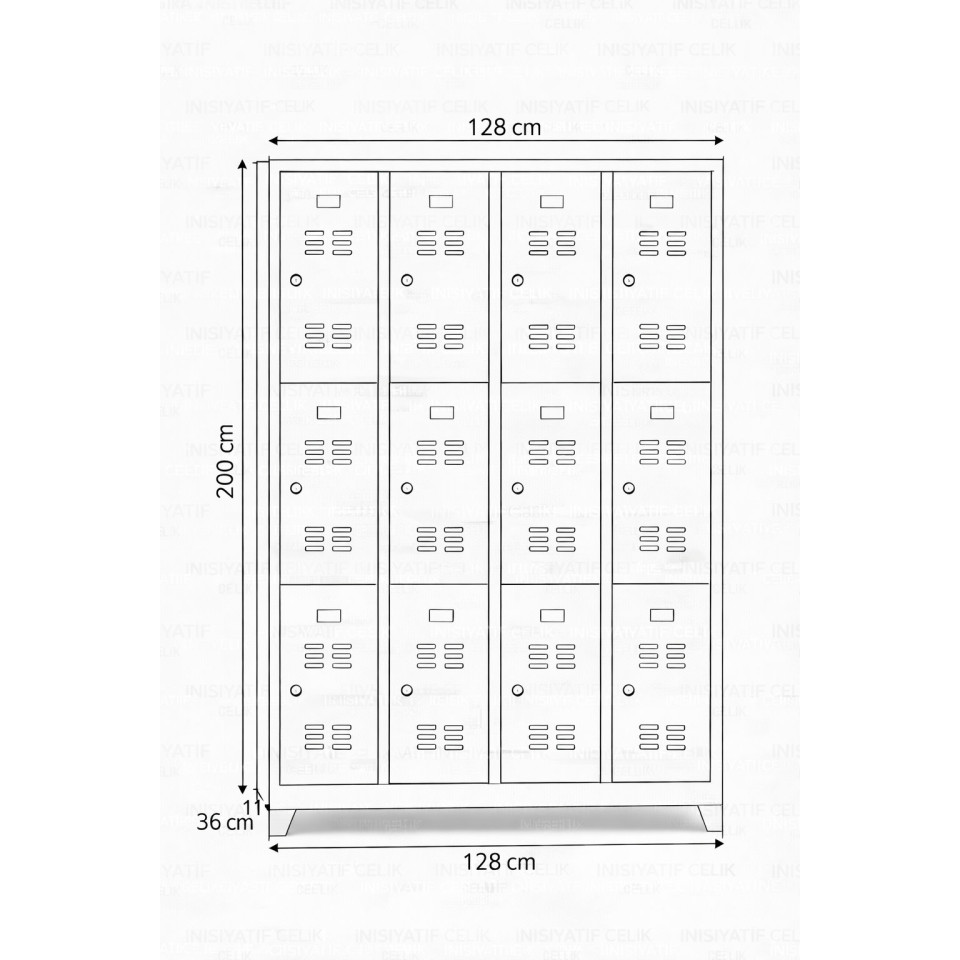12 Gözlü Çelik Personel Soyunma Dolabı – Sarı (RAL 1028)