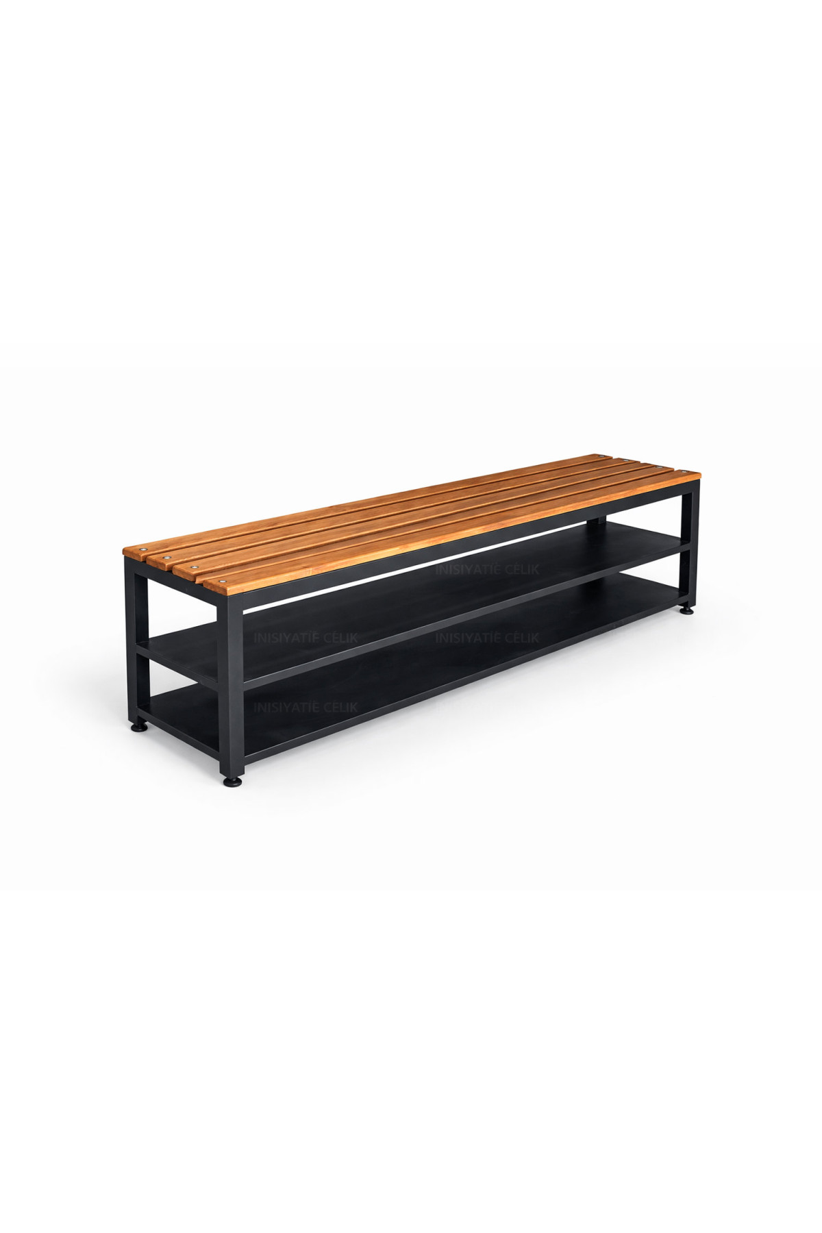 150 cm Çelik Ayakkabılıklı Soyunma Odası Oturma Bankı – Siyah (RAL 9005)
