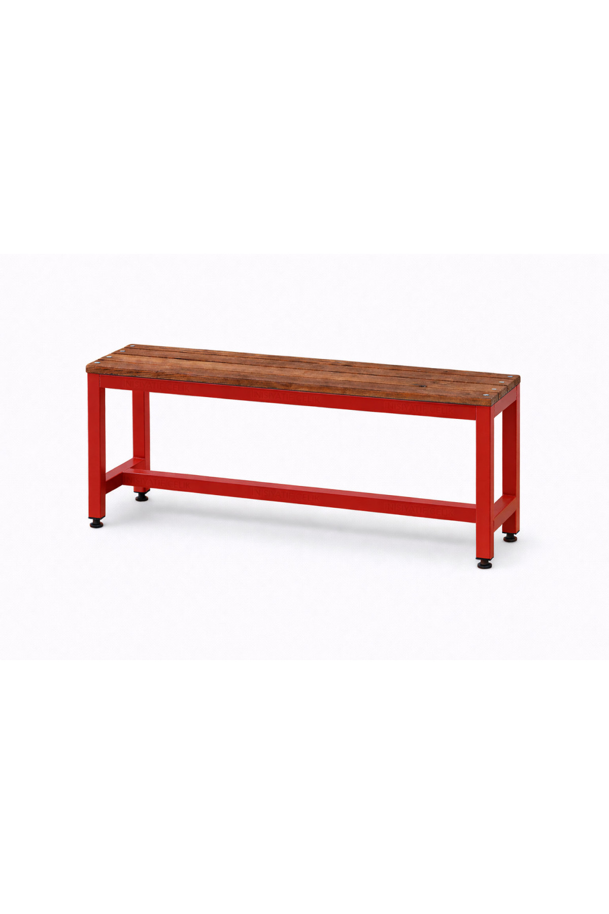 150 cm Çelik Soyunma Odası Oturma Bankı (Sırtsız Model) – Kırmızı (RAL 3020)