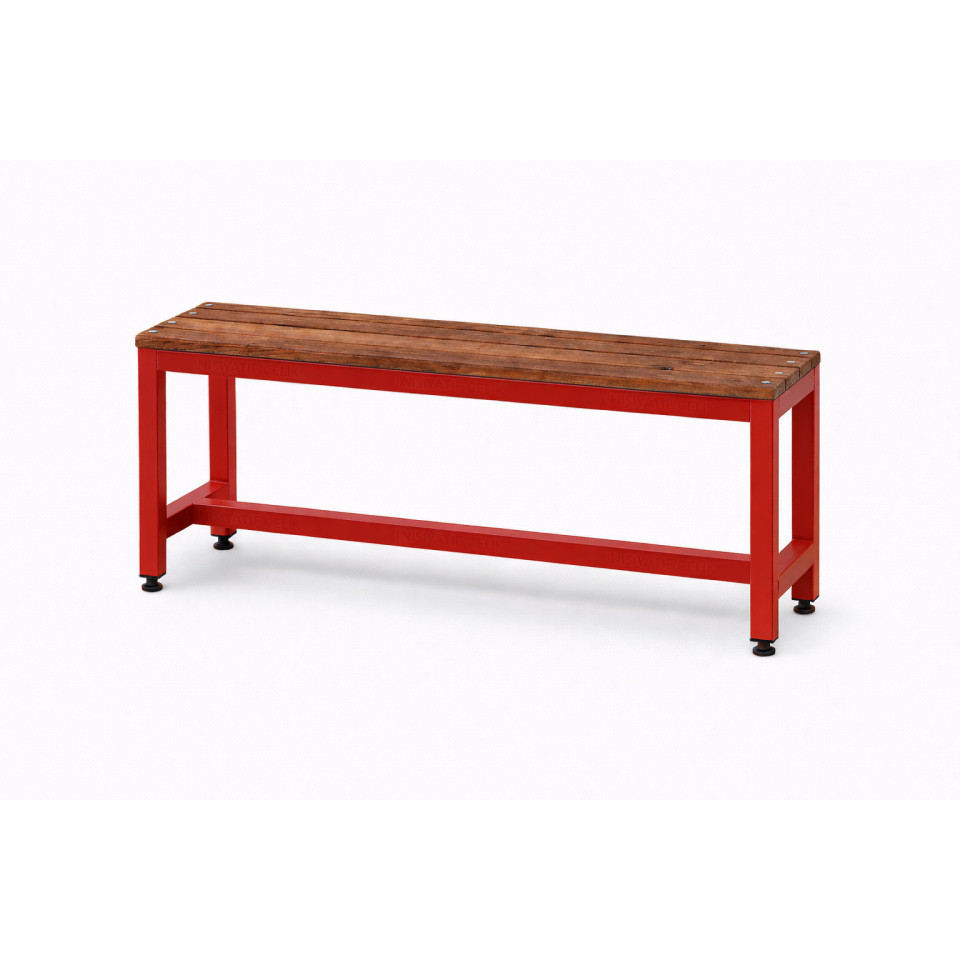 150 cm Çelik Soyunma Odası Oturma Bankı (Sırtsız Model) – Kırmızı (RAL 3020)