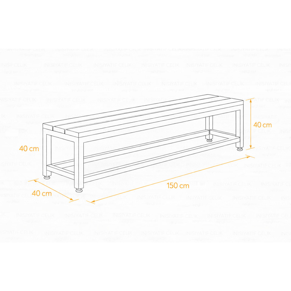 150 cm Komple Metal Çelik Soyunma Odası Oturma Bankı – RAL 7035