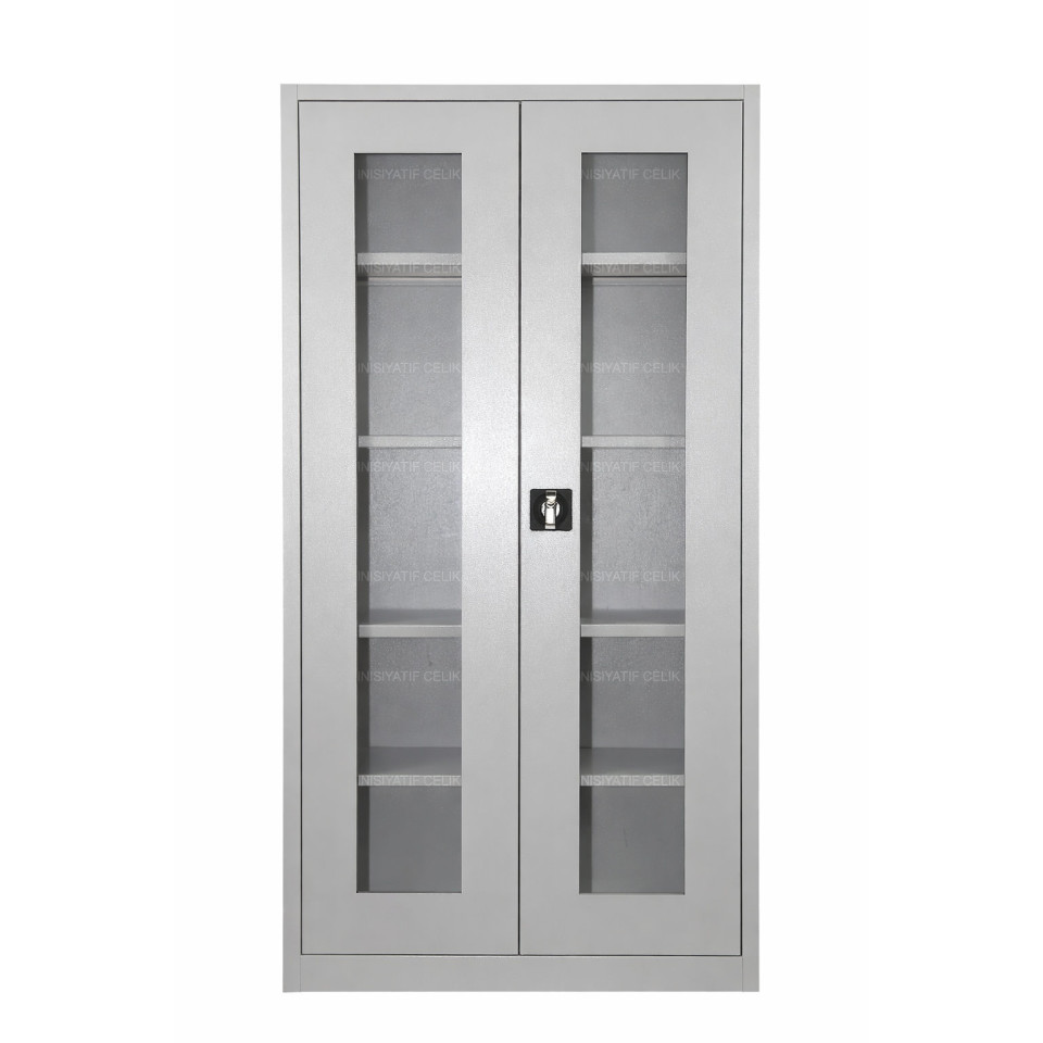 198 cm Camlı Çelik Dosya ve Malzeme Dolabı – RAL 7035