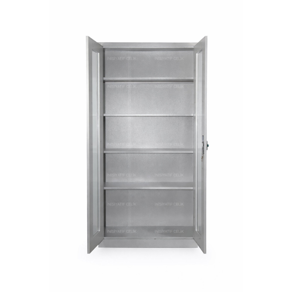 198 cm Camlı Çelik Dosya ve Malzeme Dolabı – RAL 7035
