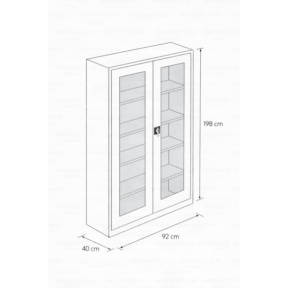 198 cm Camlı Çelik Dosya ve Malzeme Dolabı – RAL 7035