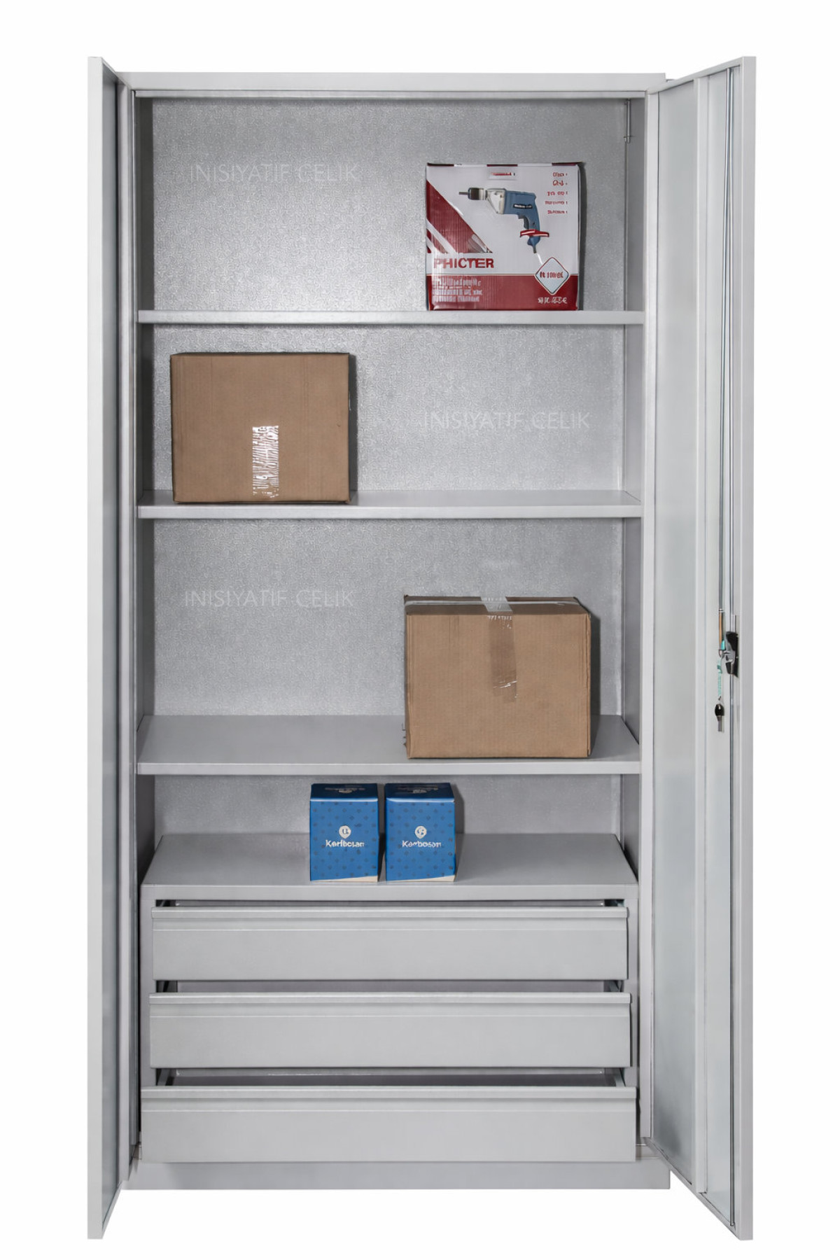 198 cm Çekmeceli Çelik Malzeme Dolabı – RAL 7035 198 cm Çekmeceli Çelik Malzeme Dolabı – RAL 7035