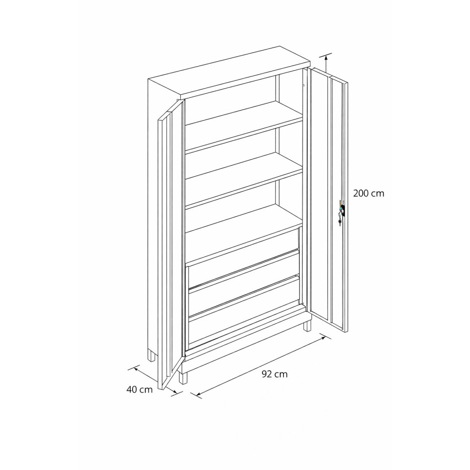 198 cm Çekmeceli Çelik Malzeme Dolabı – RAL 7035