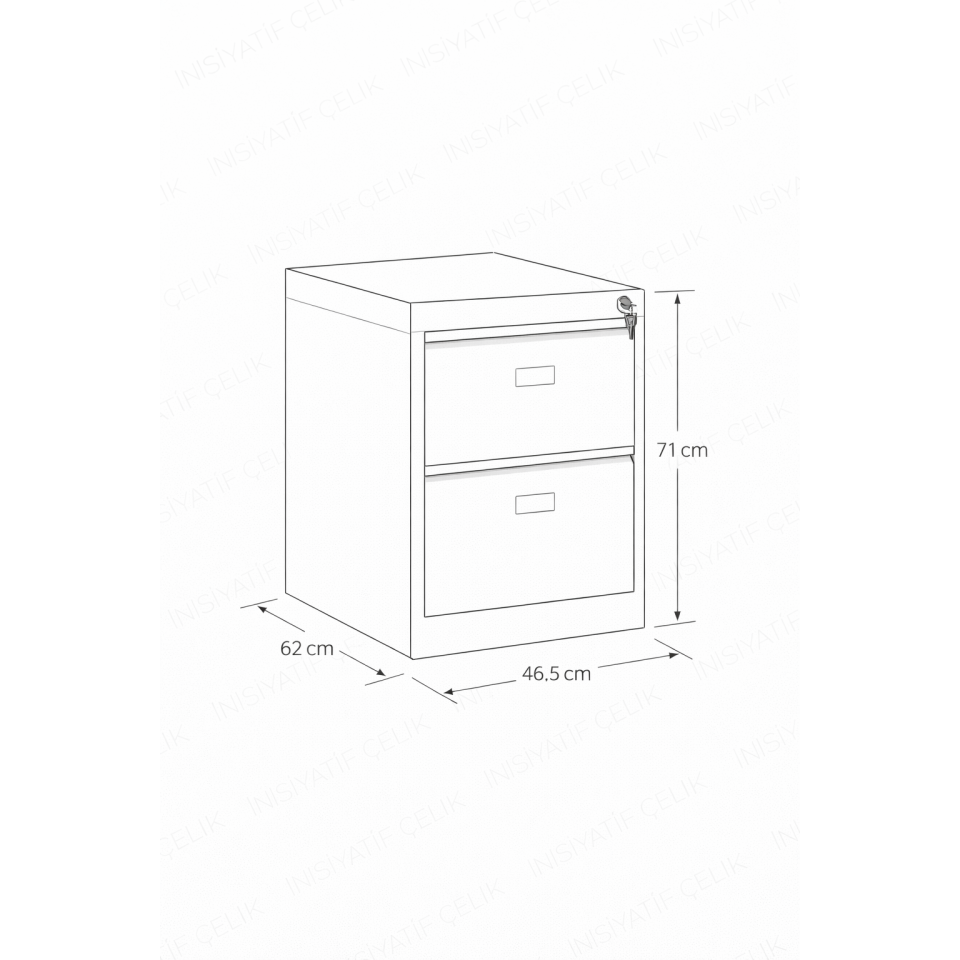 2 Çekmeceli Çelik Kartoteks Dolabı – RAL 7035