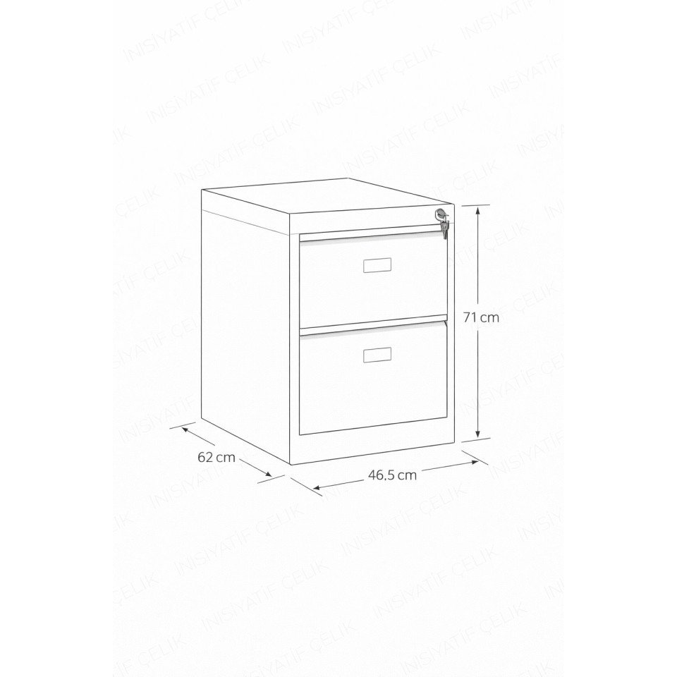 2 Çekmeceli Çelik Kartoteks Dolabı – RAL 7035