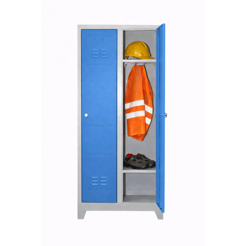 2 Kapaklı Çelik Personel Soyunma Dolabı (Eko Model – Boy Kapaklı) – Mavi (RAL 5015)