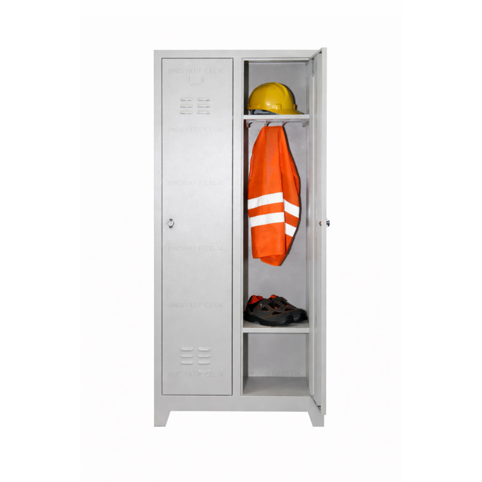 2 Kapaklı Çelik Personel Soyunma Dolabı (Eko Model – Boy Kapaklı) – RAL 7035