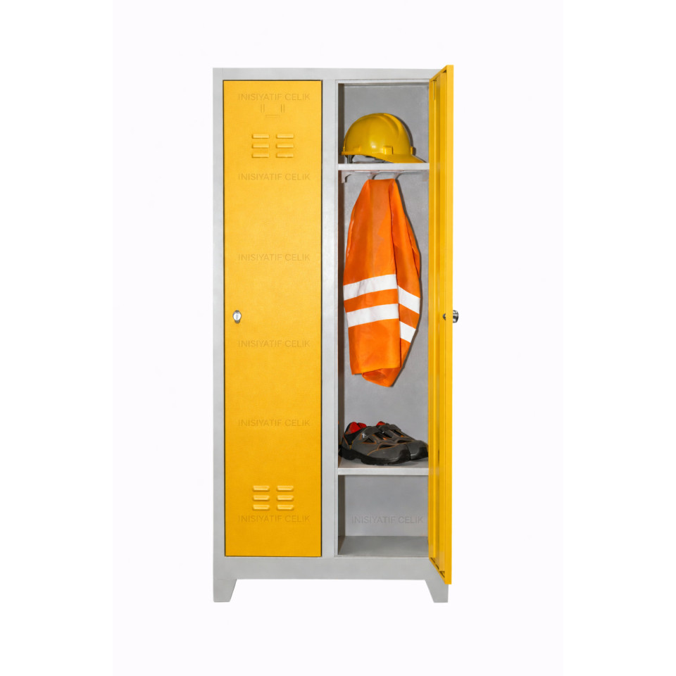 2 Kapaklı Çelik Personel Soyunma Dolabı (Eko Model – Boy Kapaklı) – Sarı (RAL 1028)