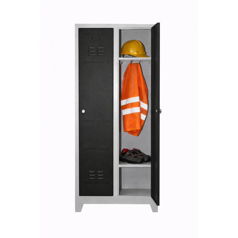 2 Kapaklı Çelik Personel Soyunma Dolabı (Eko Model – Boy Kapaklı) – Siyah (RAL 9005)