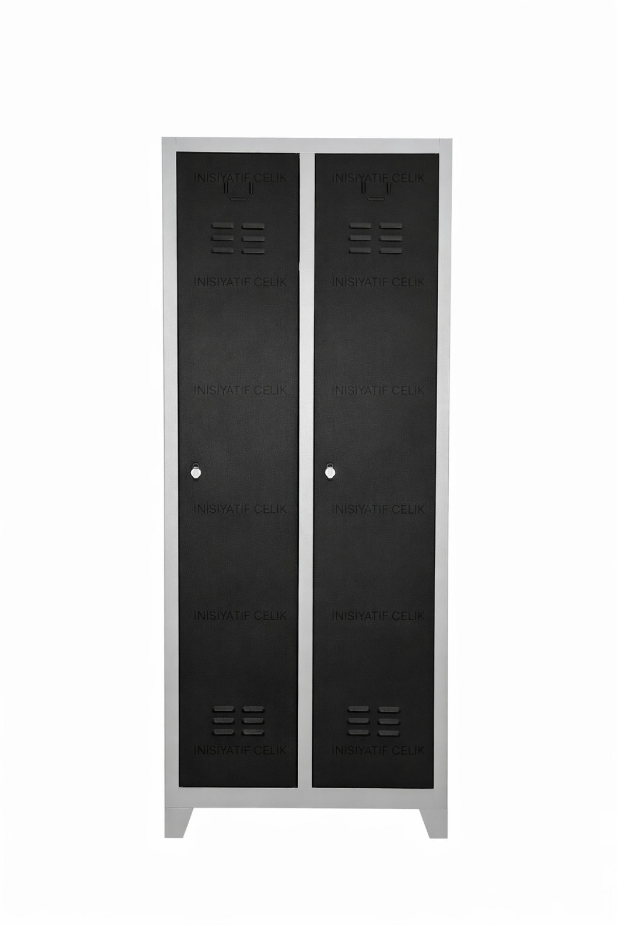 2 Kapaklı Çelik Personel Soyunma Dolabı (Eko Model – Boy Kapaklı) – Siyah (RAL 9005)