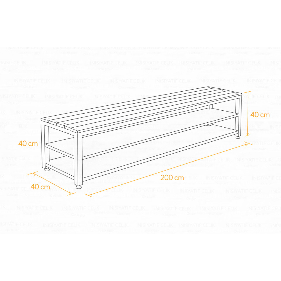 200 cm Çelik Ayakkabılıklı Soyunma Odası Oturma Bankı – Siyah (RAL 9005)