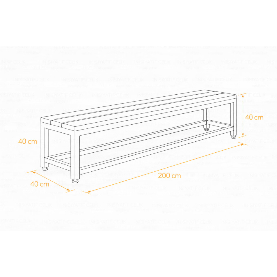 200 cm Komple Metal Çelik Soyunma Odası Oturma Bankı – RAL 7035