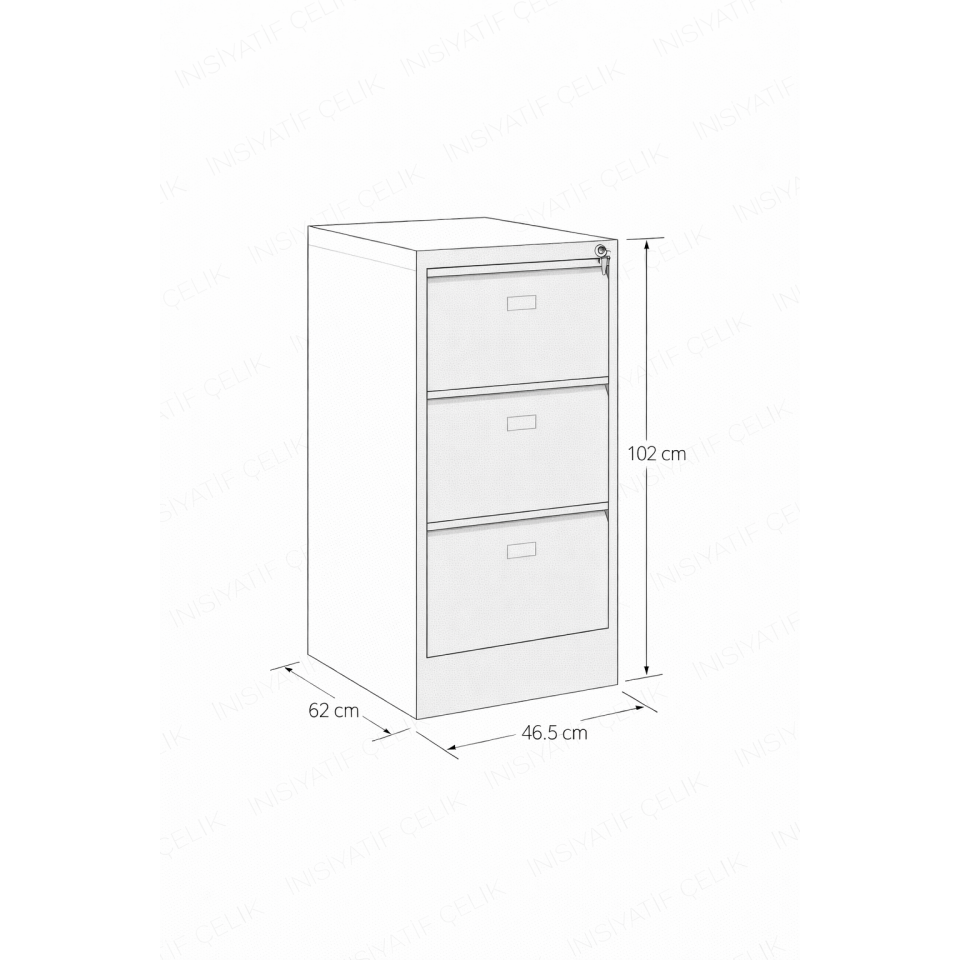 3 Çekmeceli Çelik Kartoteks Dolabı – RAL 7035