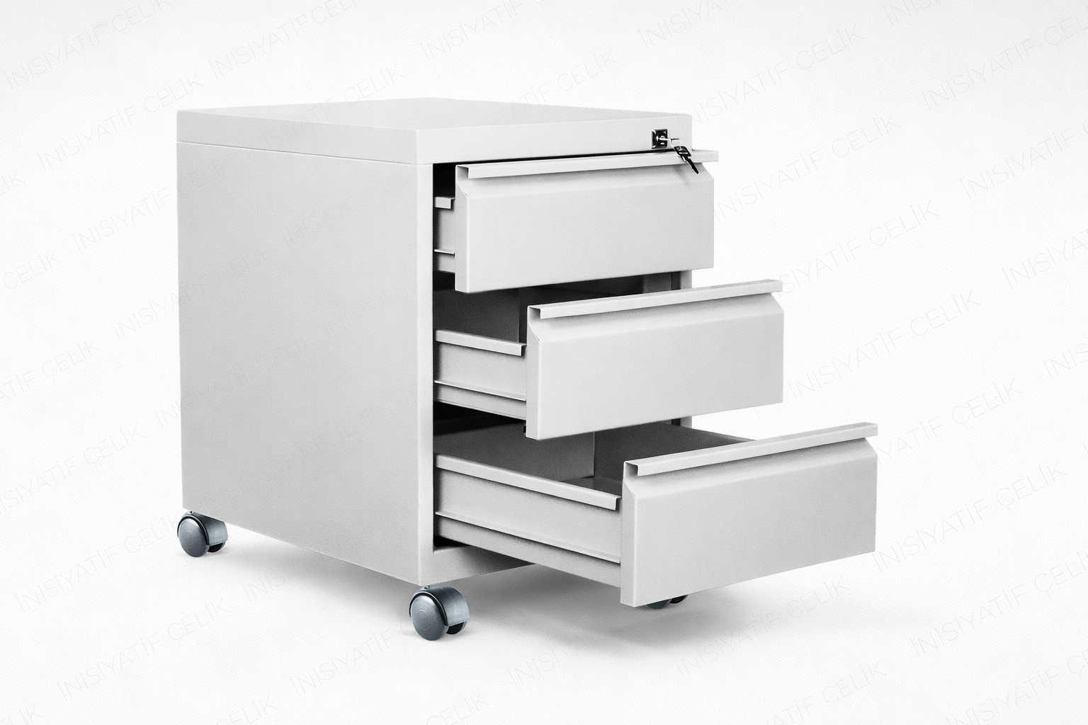 3 Çekmeceli Çelik Ofis Kesonu (Masa Altı) – RAL 7035