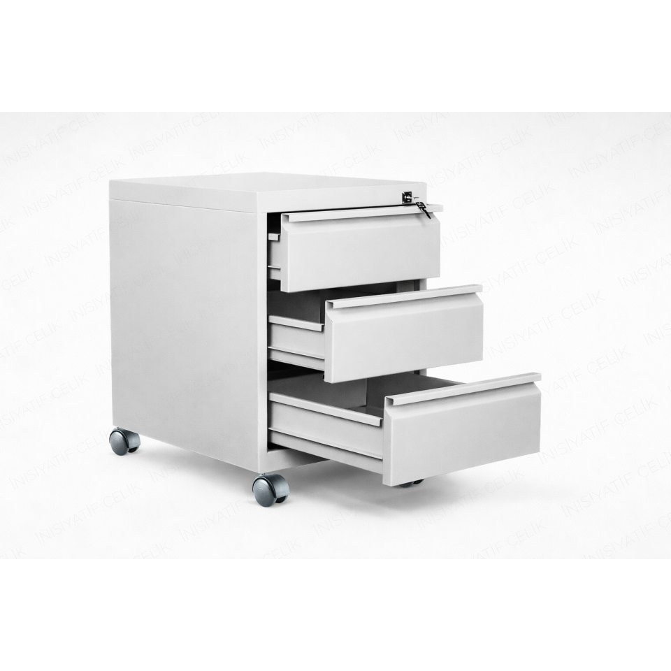 3 Çekmeceli Çelik Ofis Kesonu (Masa Altı) – RAL 7035