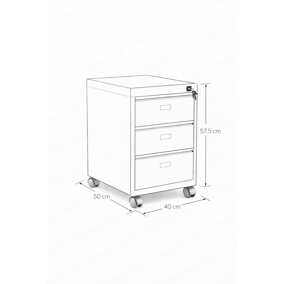 3 Çekmeceli Çelik Ofis Kesonu (Masa Altı) – RAL 7035