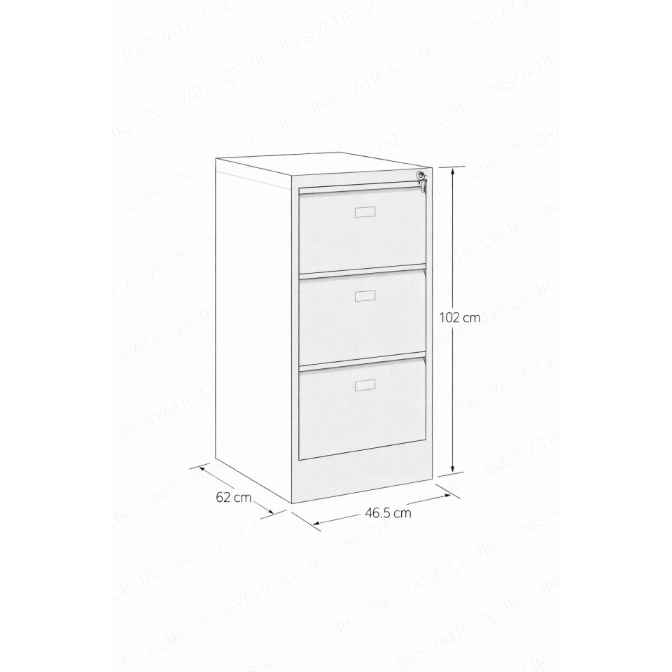 3 Çekmeceli Çelik Kartoteks Dolabı – RAL 7035