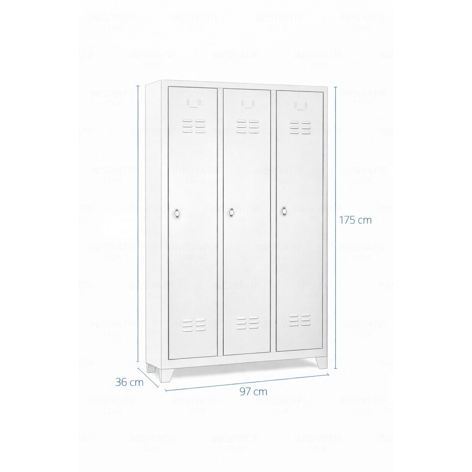 3 Kapaklı Çelik Personel Soyunma Dolabı (Eko Model) – Mavi (RAL 5015)