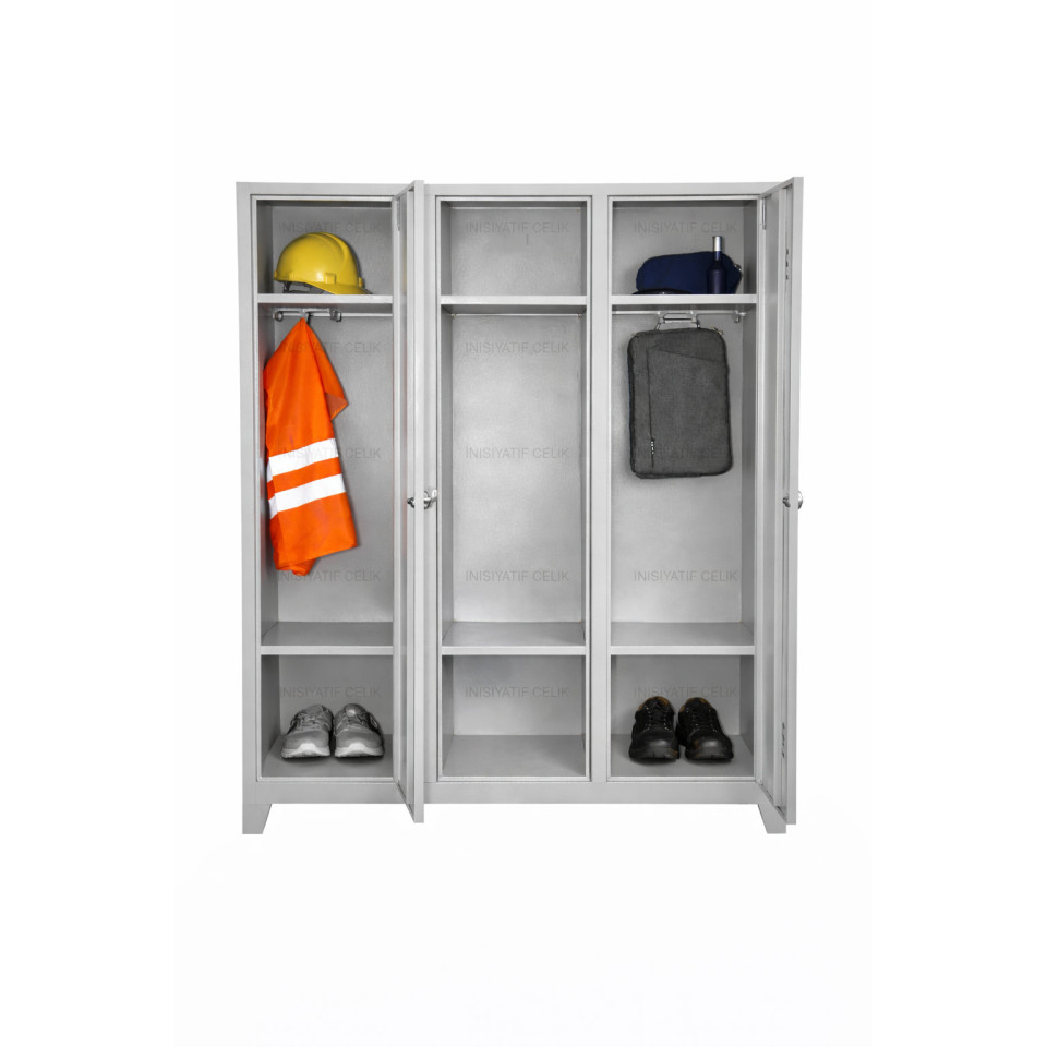 3 Kapaklı Çelik Personel Soyunma Dolabı (Eko Model) – RAL 7035