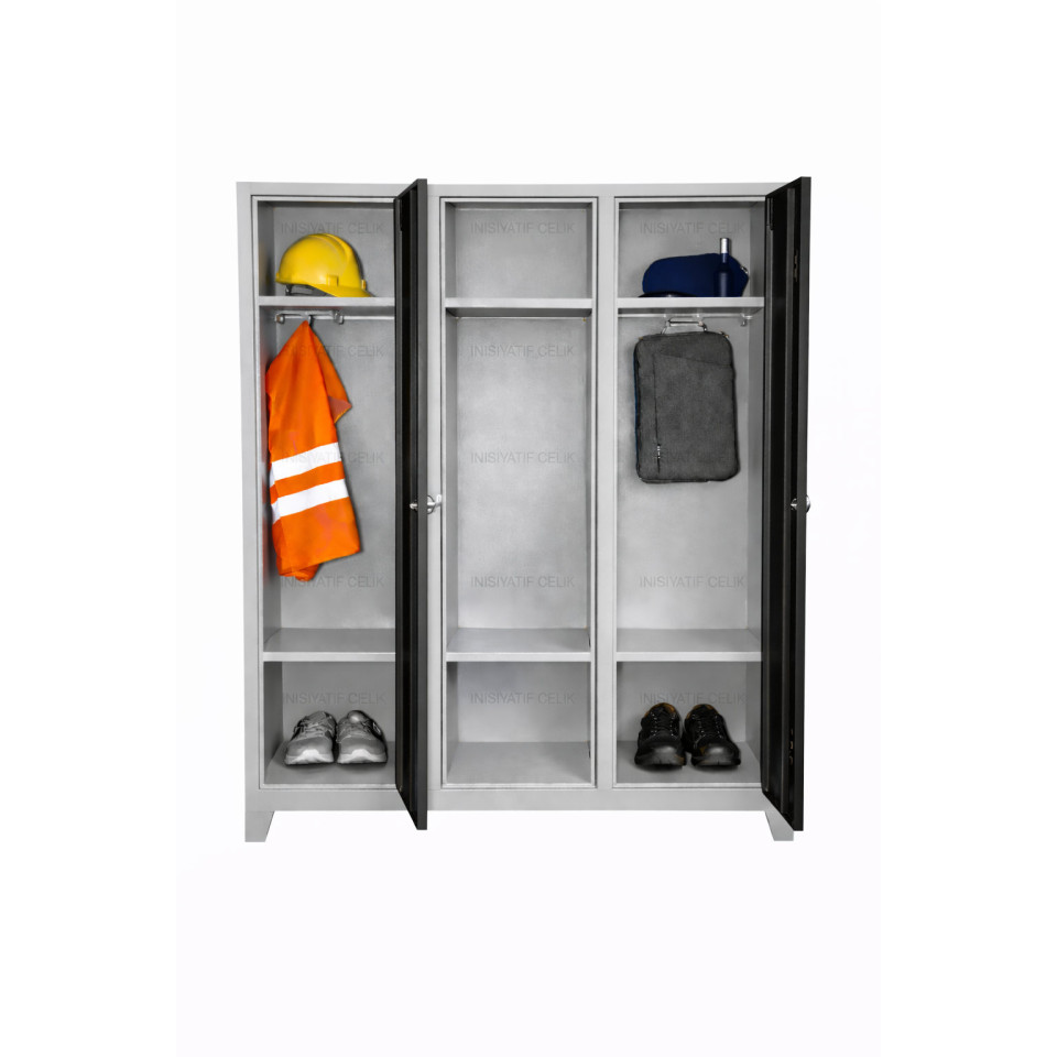 3 Kapaklı Çelik Personel Soyunma Dolabı (Eko Model) – Siyah (RAL 9005) 
