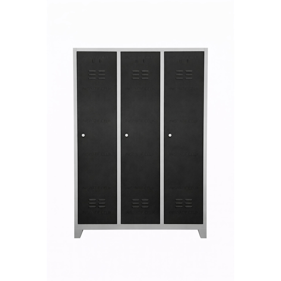 3 Kapaklı Çelik Personel Soyunma Dolabı (Eko Model) – Siyah (RAL 9005) 