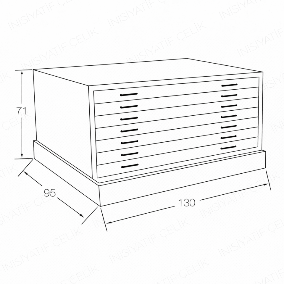 6 Çekmeceli Çelik Harita ve Proje Dolabı – RAL 7035