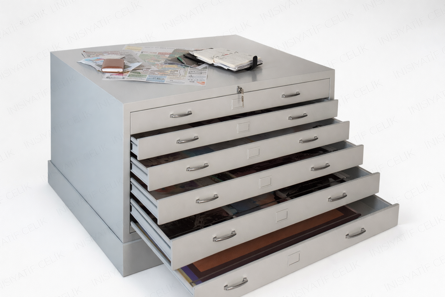 6 Çekmeceli Çelik Harita ve Proje Dolabı – RAL 7035