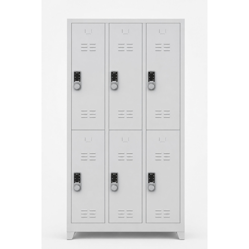 6 Kapaklı Dijital Şifreli Soyunma Dolabı 6 kapaklı dijital şifreli çelik personel soyunma dolabı 97x36x200 cm önden görünüm