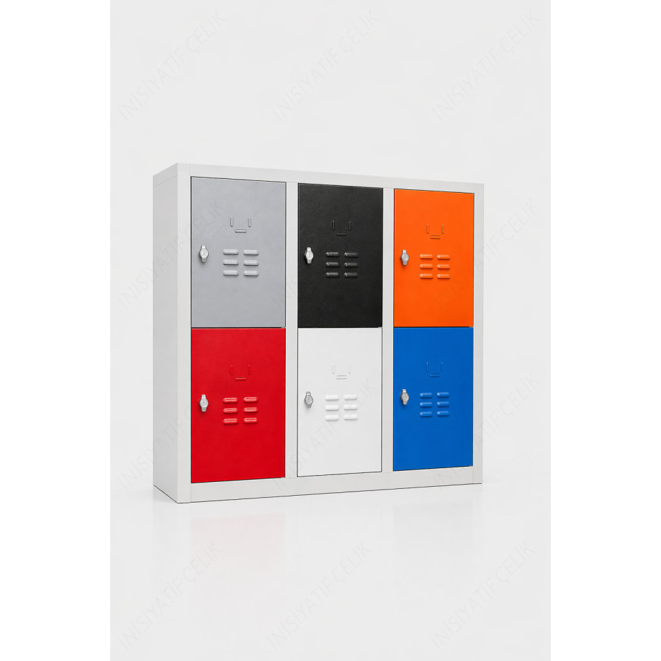 6 kapaklı geniş çelik öğrenci dolabı 117x40x99 cm okul ve sınıf dolabı