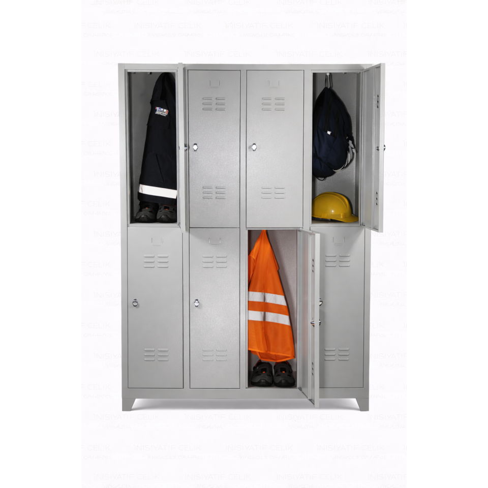 8 Kapaklı Çelik Personel Soyunma Dolabı (Geniş Kapaklı Model) RAL 7035
