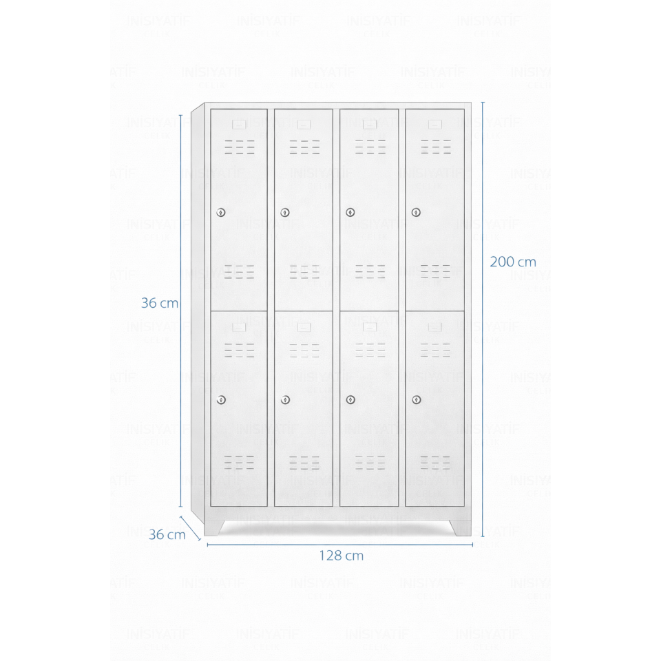 8 Kapaklı Çelik Personel Soyunma Dolabı (Geniş Kapaklı Model) RAL 7035