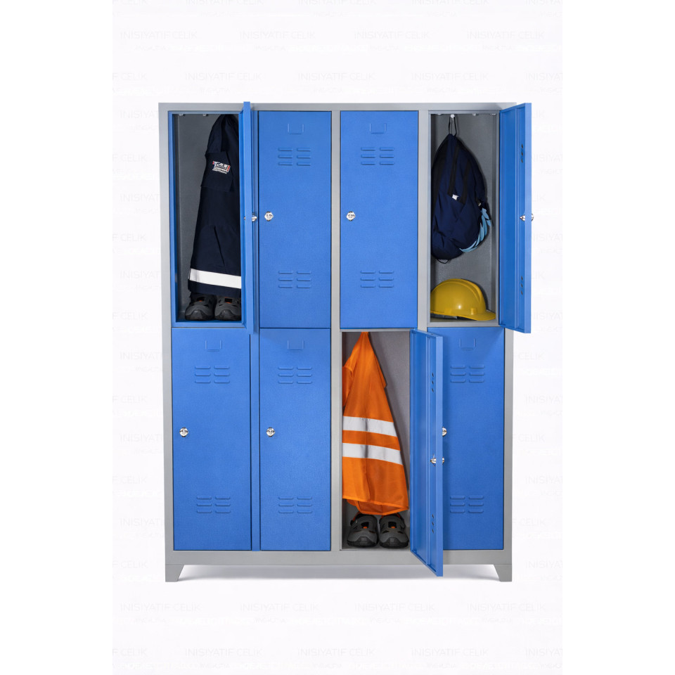 8 Kapaklı Çelik Personel Soyunma Dolabı (Geniş Kapaklı Model) – Mavi (RAL 5015)