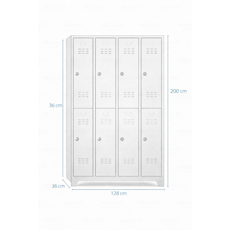 8 Kapaklı Çelik Personel Soyunma Dolabı (Geniş Kapaklı Model) – Sarı (RAL 1028)