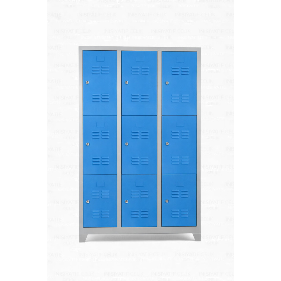 9 Kapaklı Çelik Personel Soyunma Dolabı – Mavi (RAL 5015)
