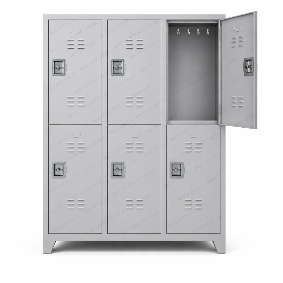 T Kol Kilitli 6 Gözlü Çelik Personel Soyunma Dolabı – RAL 7035