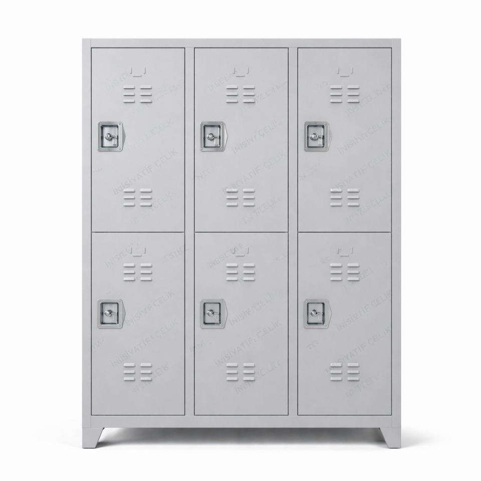 T Kol Kilitli 6 Gözlü Çelik Personel Soyunma Dolabı – RAL 7035