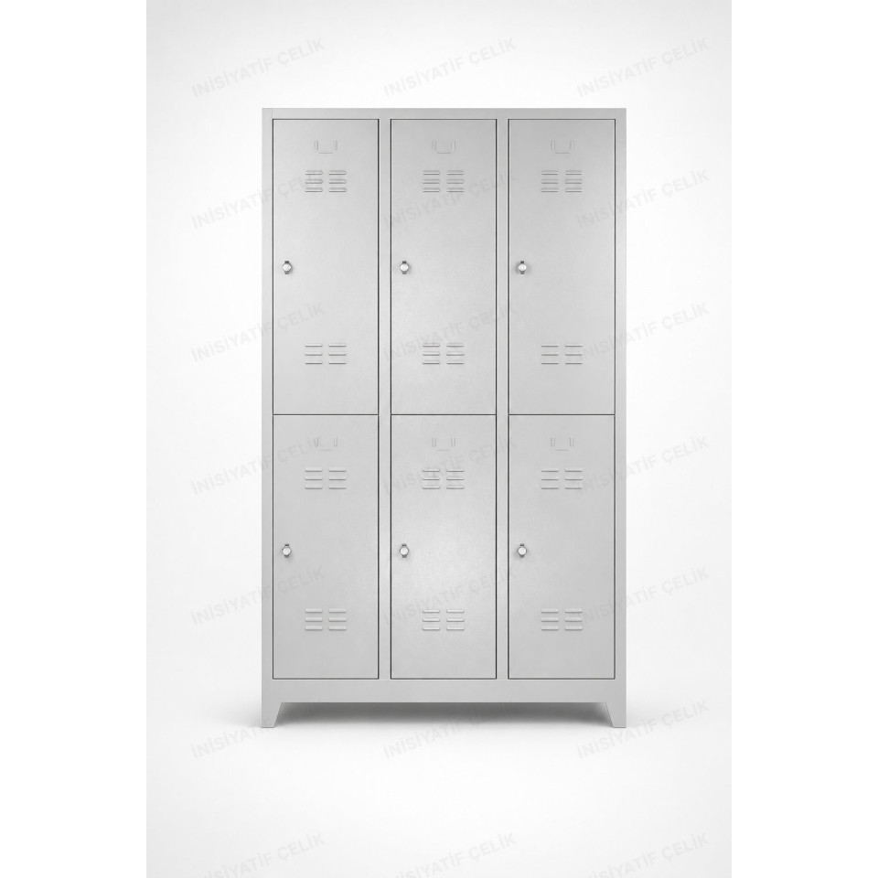 standart 6 kapaklı çelik personel soyunma dolabı 117x40x200 cm geniş model