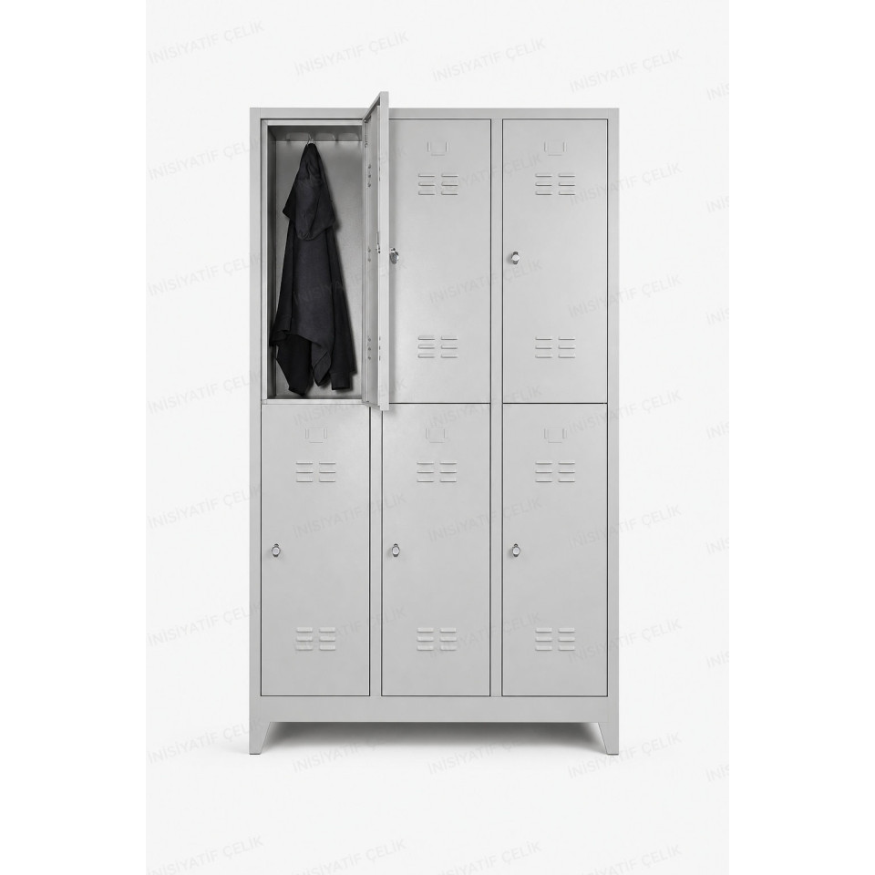 standart 6 kapaklı çelik personel soyunma dolabı 117x40x200 cm geniş model