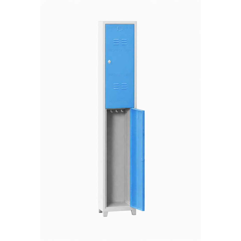 Dikey 2 Kapaklı Çelik Personel Soyunma Dolabı – Mavi (RAL 5015)