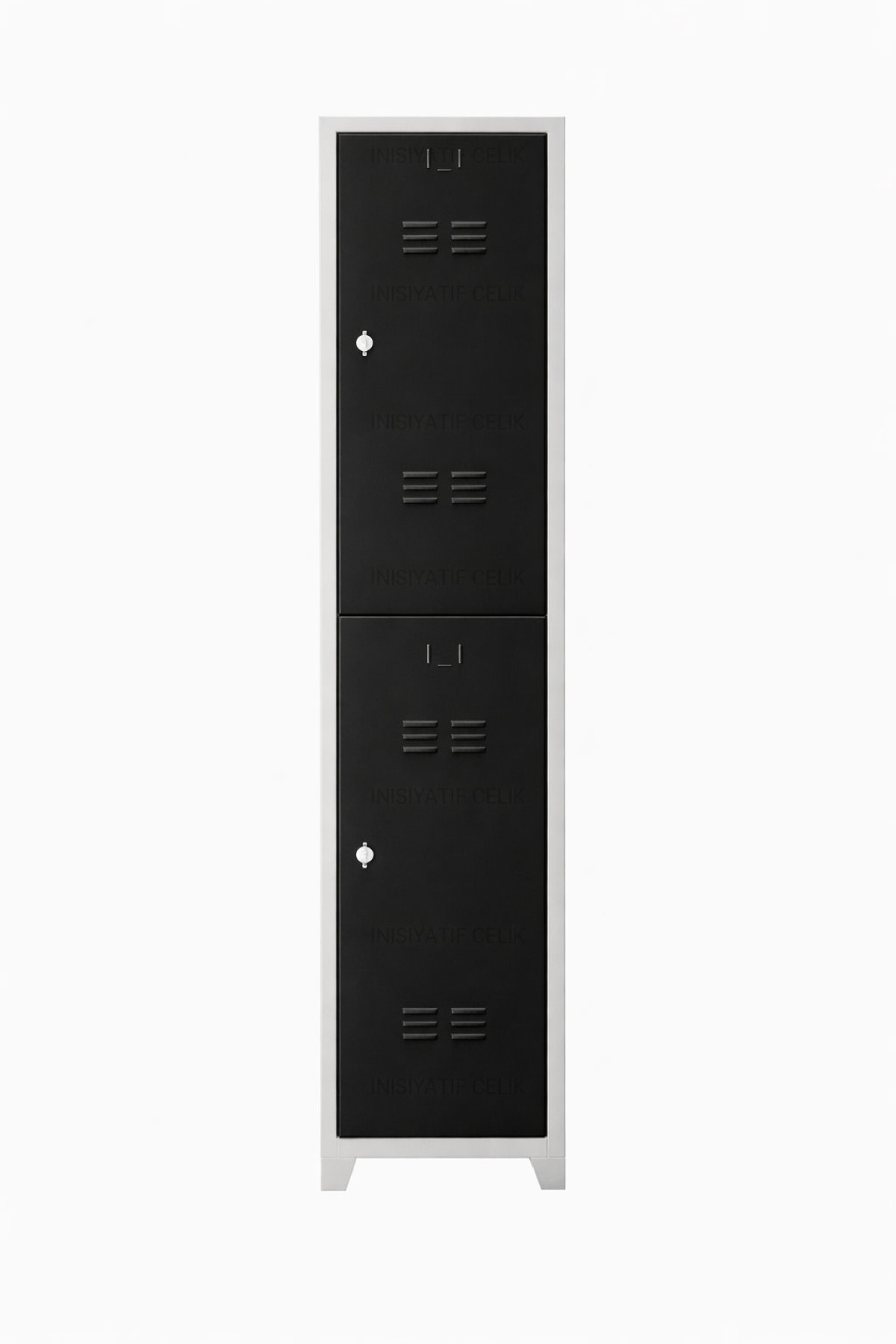 Dikey 2 Kapaklı Çelik Personel Soyunma Dolabı – Siyah (RAL 9005)