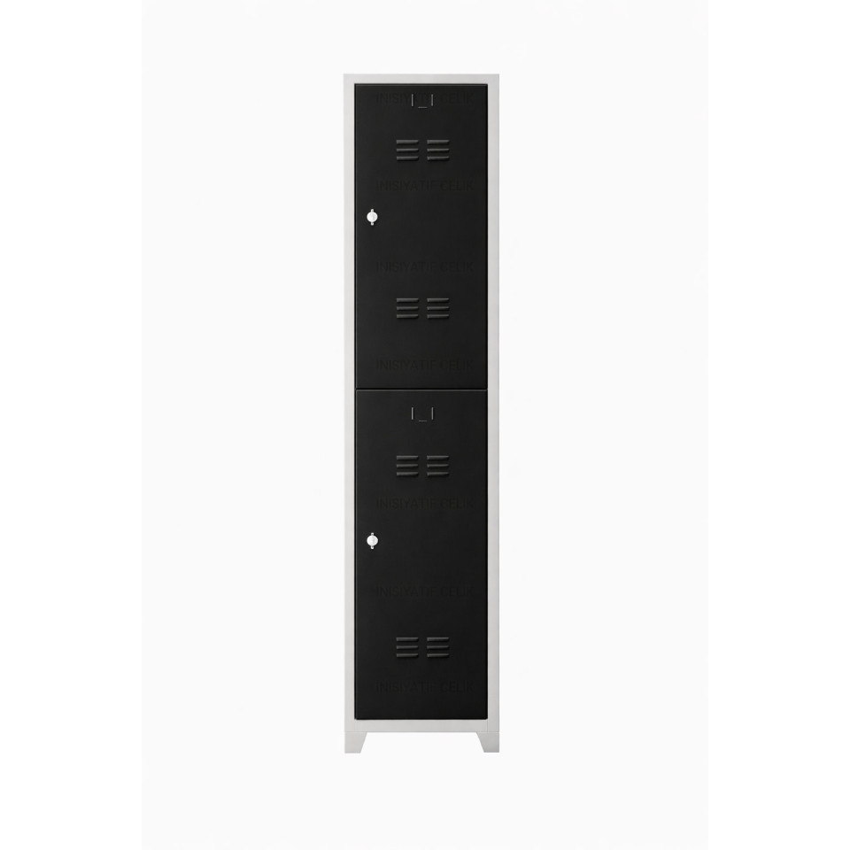 Dikey 2 Kapaklı Çelik Personel Soyunma Dolabı – Siyah (RAL 9005)