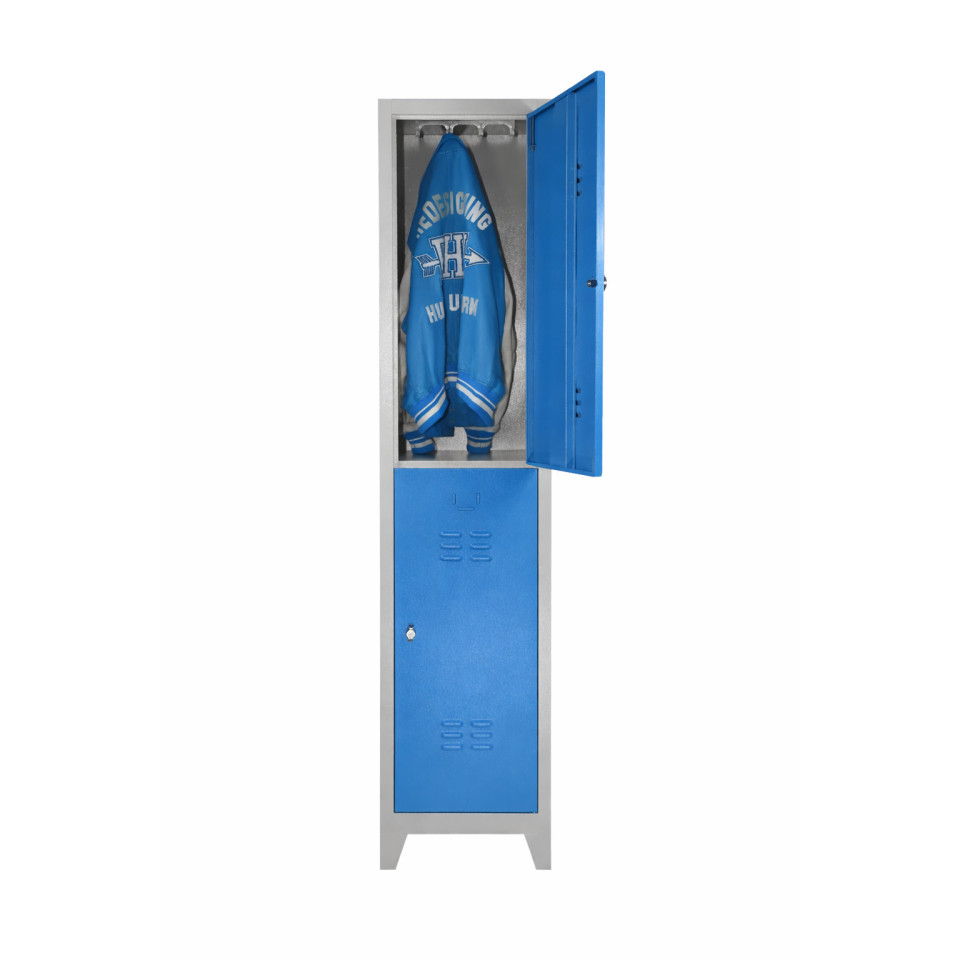 Standart 2 Kapaklı Çelik Personel Soyunma Dolabı (Alt Üst Model) – Mavi (RAL 5015)