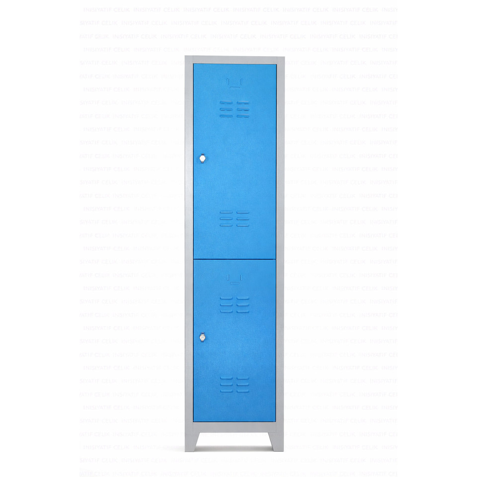 Standart 2 Kapaklı Çelik Personel Soyunma Dolabı (Alt Üst Model) – Mavi (RAL 5015)