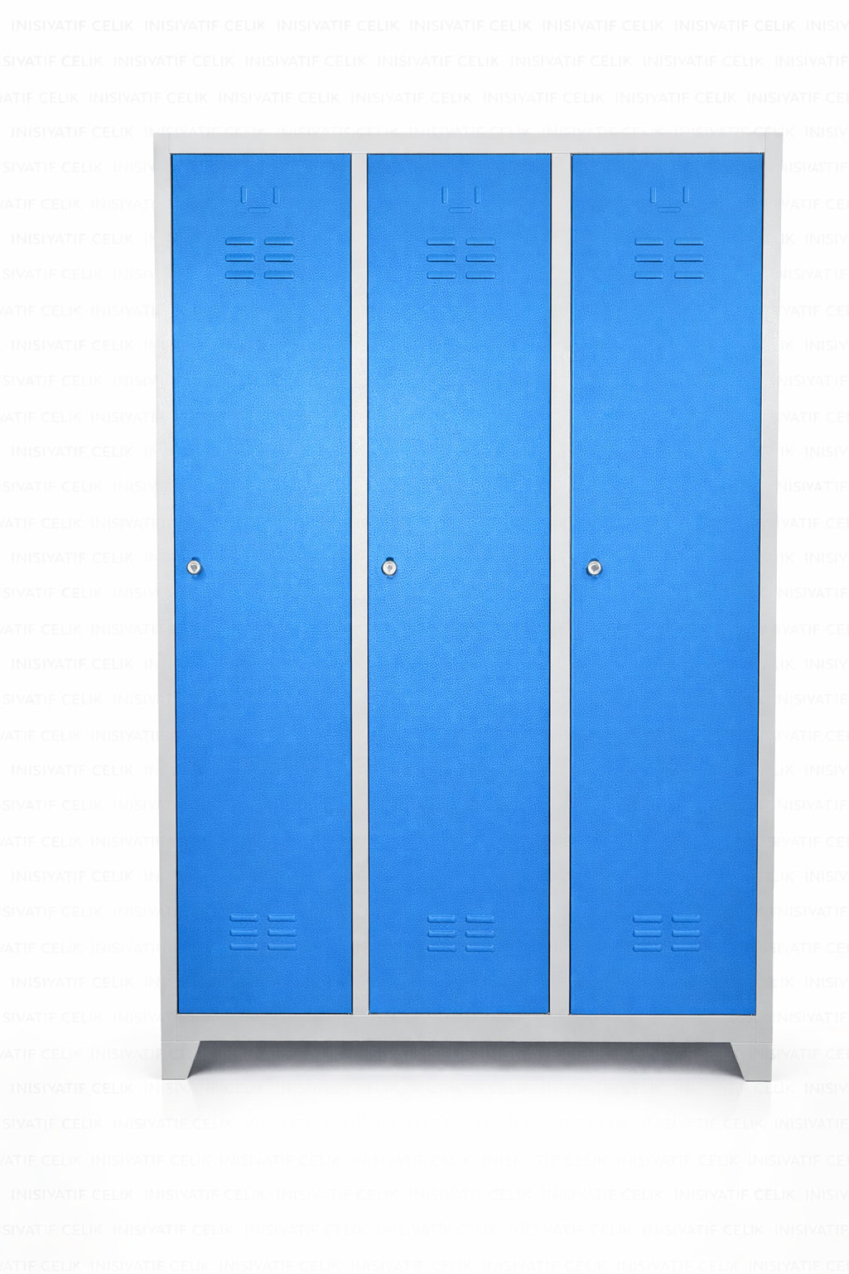 Standart 3 Kapaklı Çelik Personel Soyunma Dolabı – Mavi (RAL 5015)