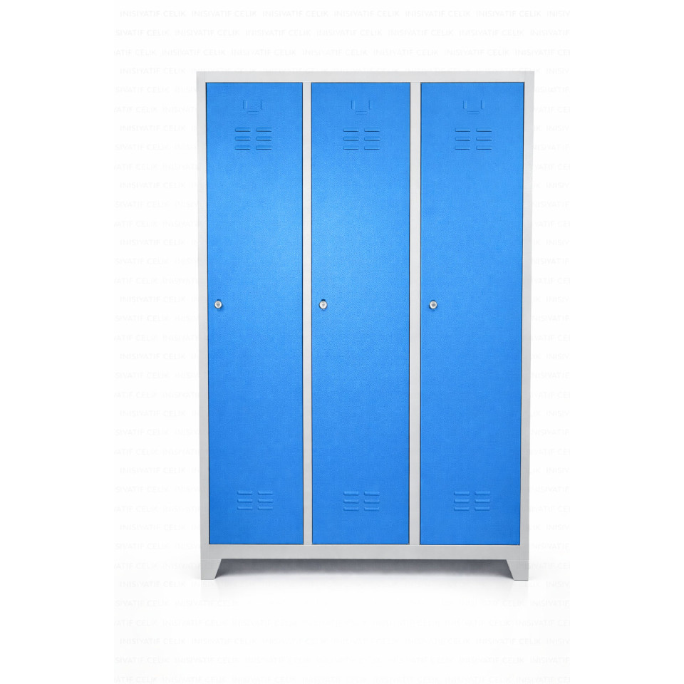 Standart 3 Kapaklı Çelik Personel Soyunma Dolabı – Mavi (RAL 5015)