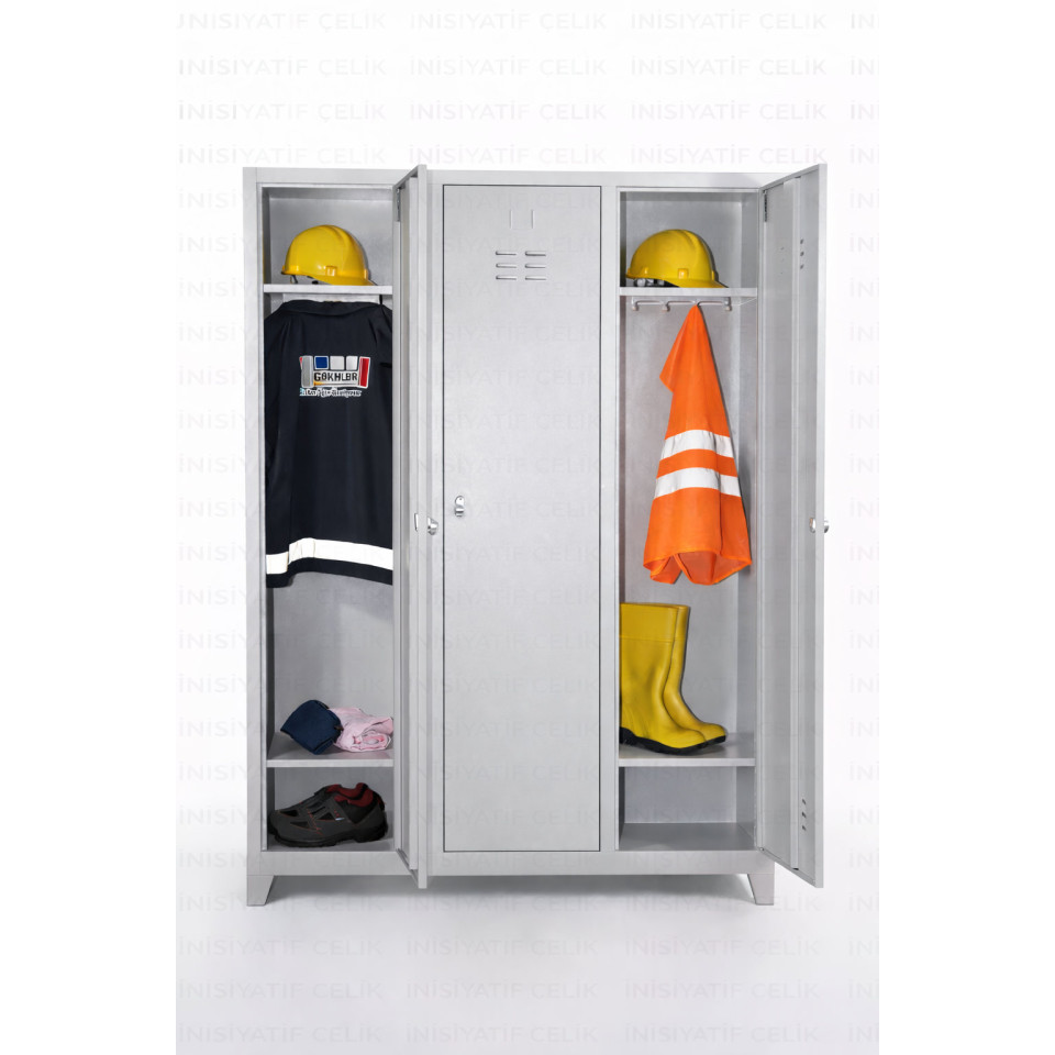 Standart 3 Kapaklı Çelik Personel Soyunma Dolabı – RAL 7035 (Geniş Model)