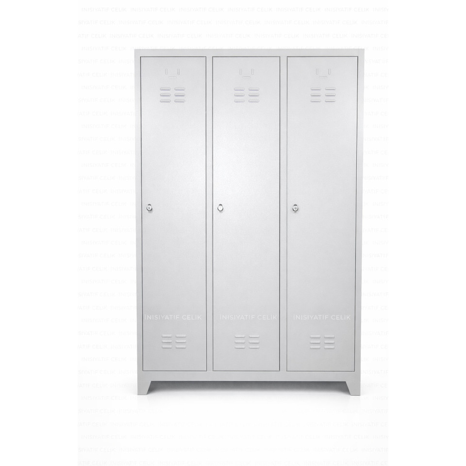 Standart 3 Kapaklı Çelik Personel Soyunma Dolabı – RAL 7035 (Geniş Model)